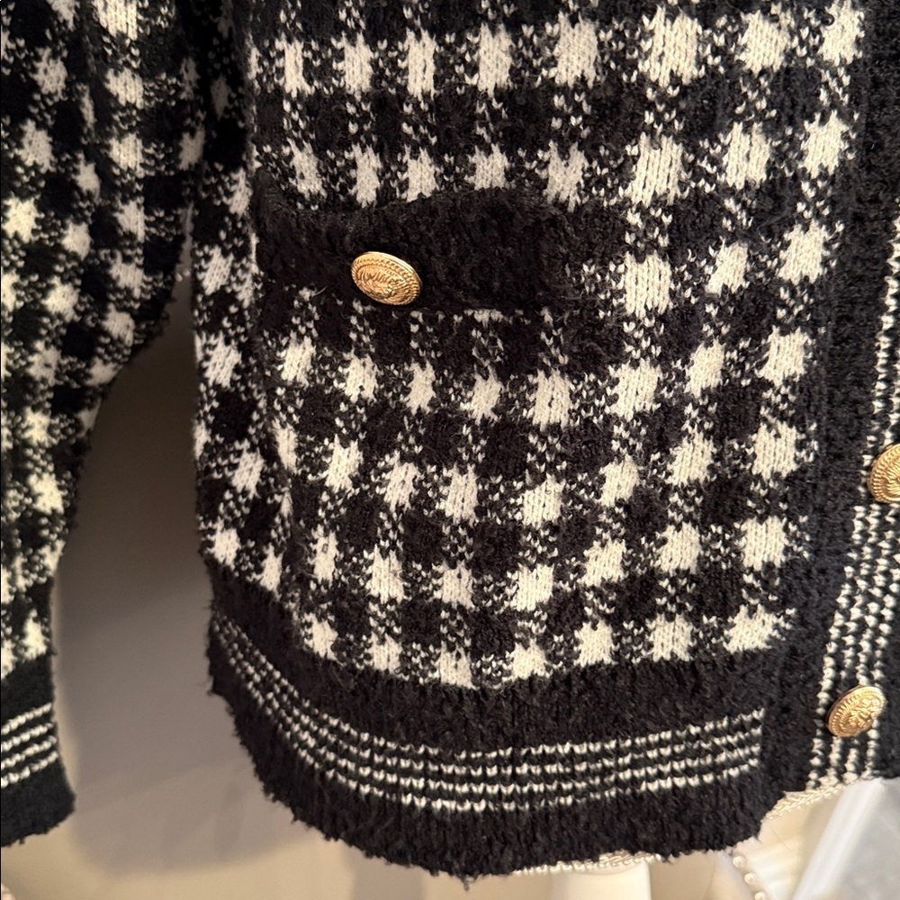 Black and White Checkered Women's Sweater by Aqua Size Large - Picture 3 of 5